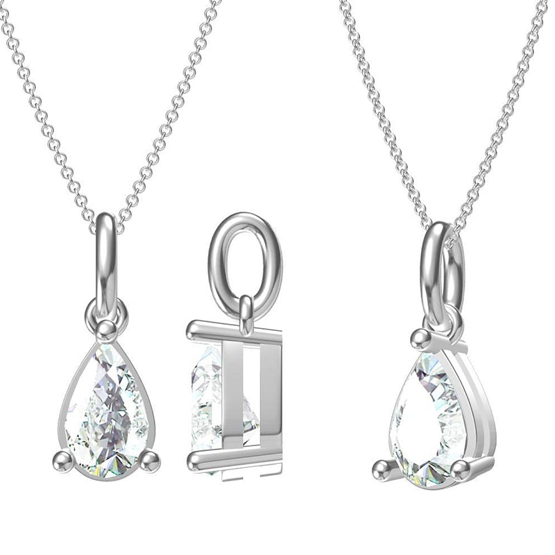 Collier Solitaire Moissanite Goutte Argent Massif Rhodié