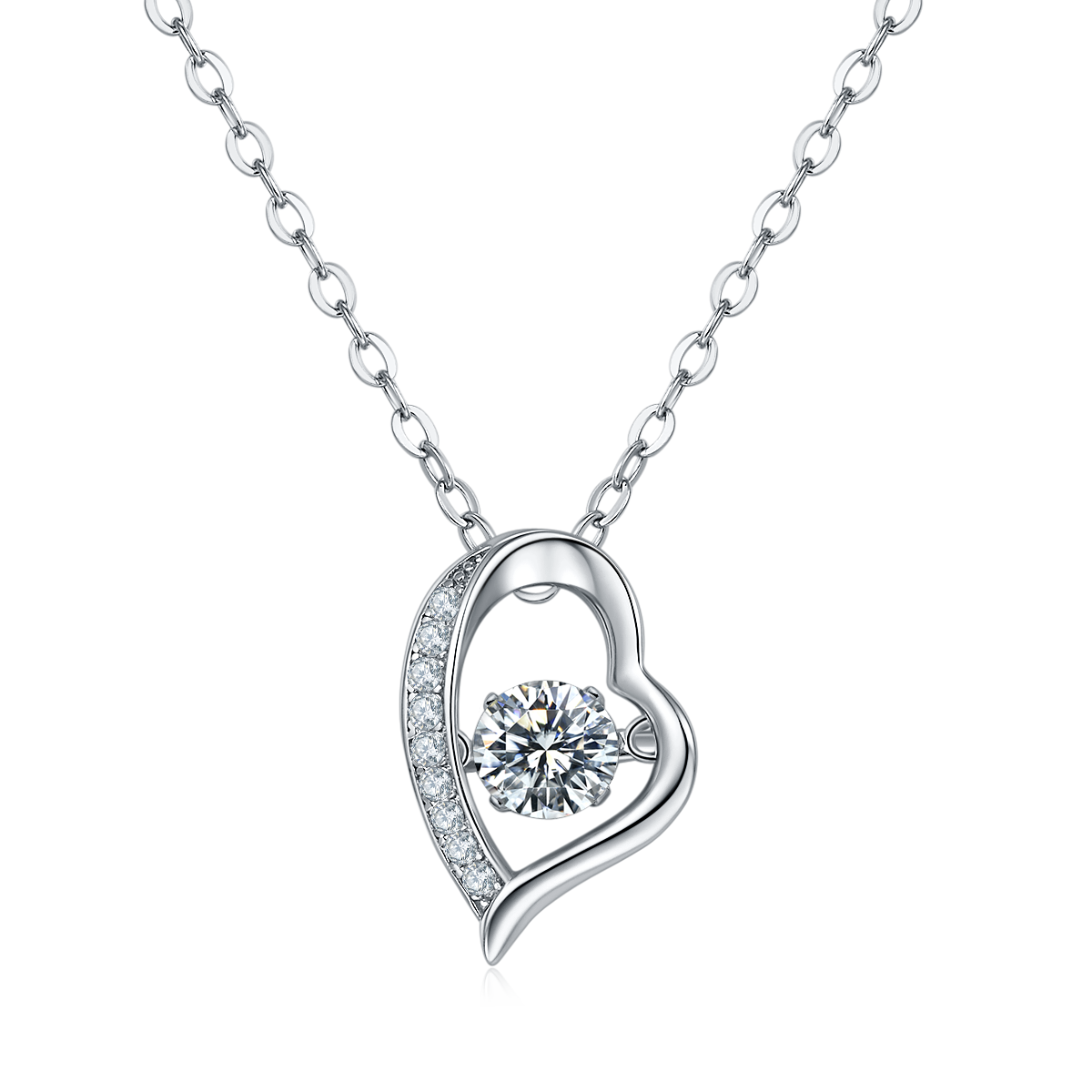 Collier Cœur Motion Asymétrique Moissanite Argent Massif Rhodié