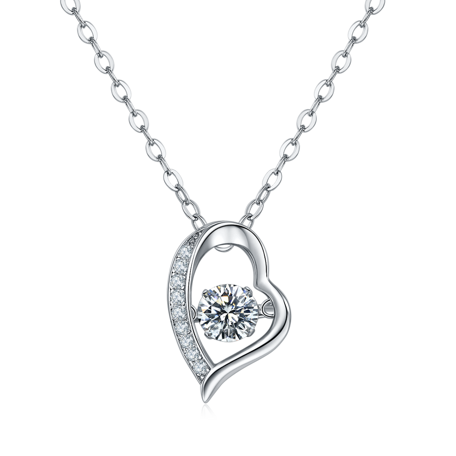 Collier Cœur Motion Asymétrique Moissanite Argent Massif Rhodié