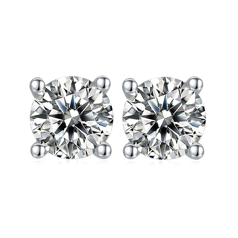 Boucles d’oreilles Solitaire Rondes Moissanites Argent Massif Rhodié