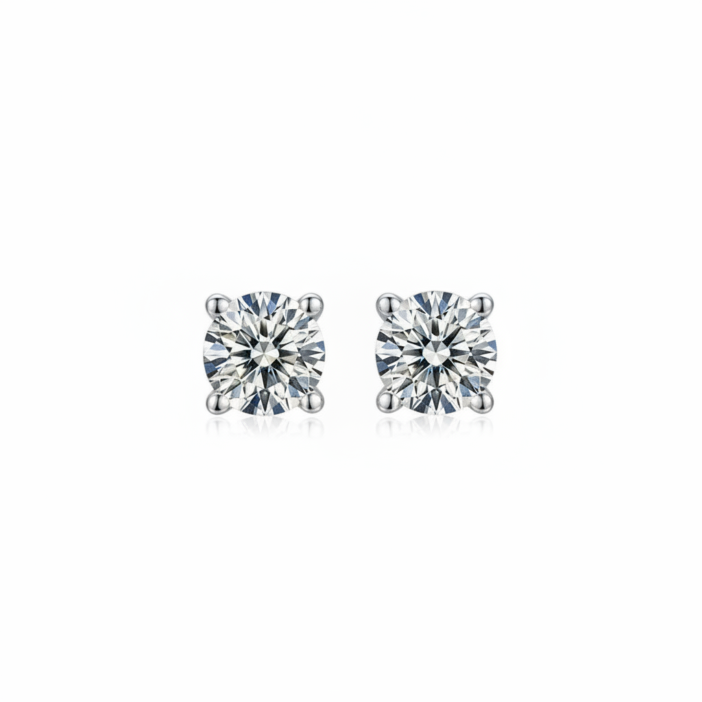 Boucles d’oreilles Solitaire Rondes Moissanites Argent Massif Rhodié