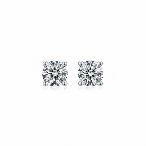 Boucles d’oreilles Solitaire Rondes Moissanites Argent Massif Rhodié