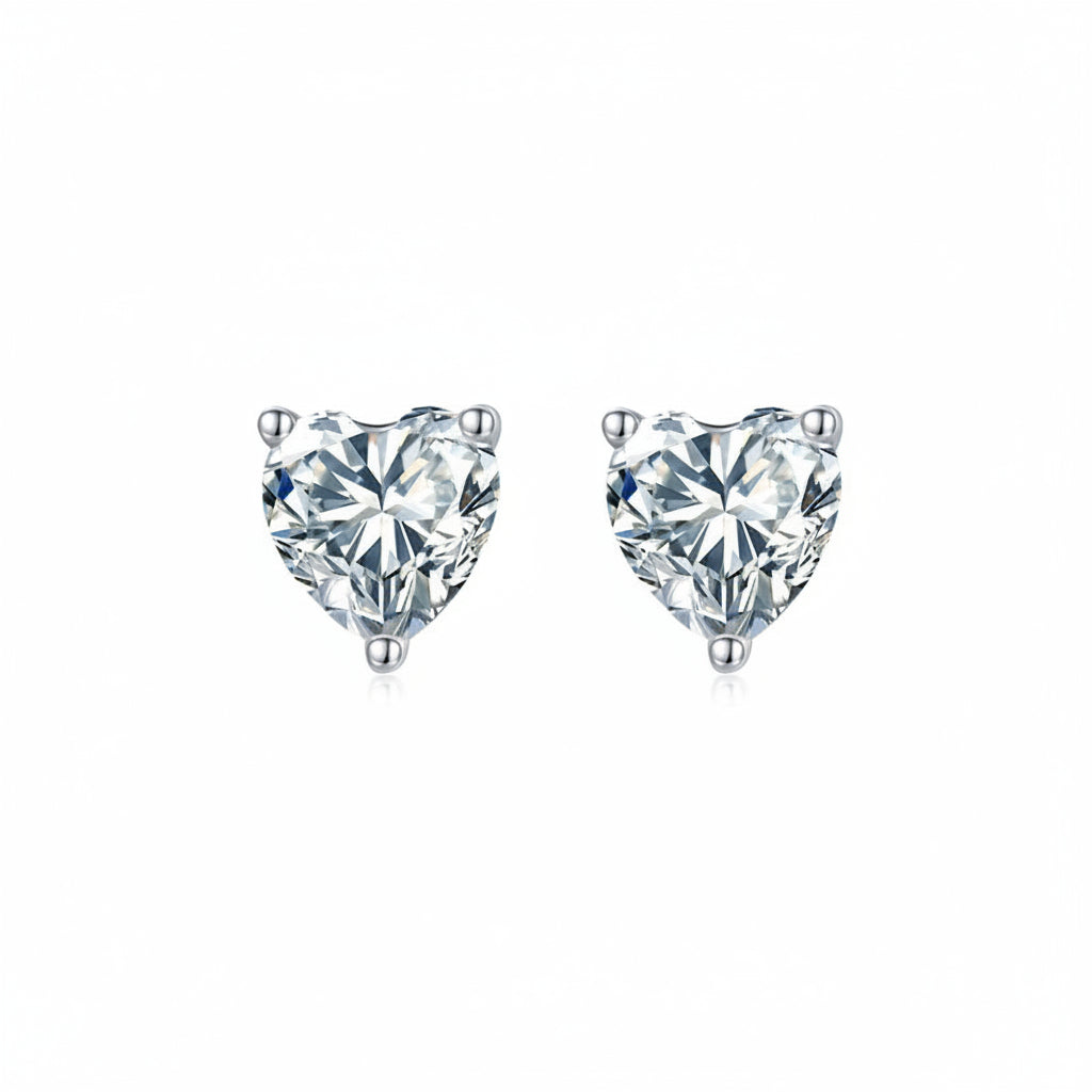 Boucles d’oreilles Solitaire Cœur Moissanites Argent Massif Rhodié