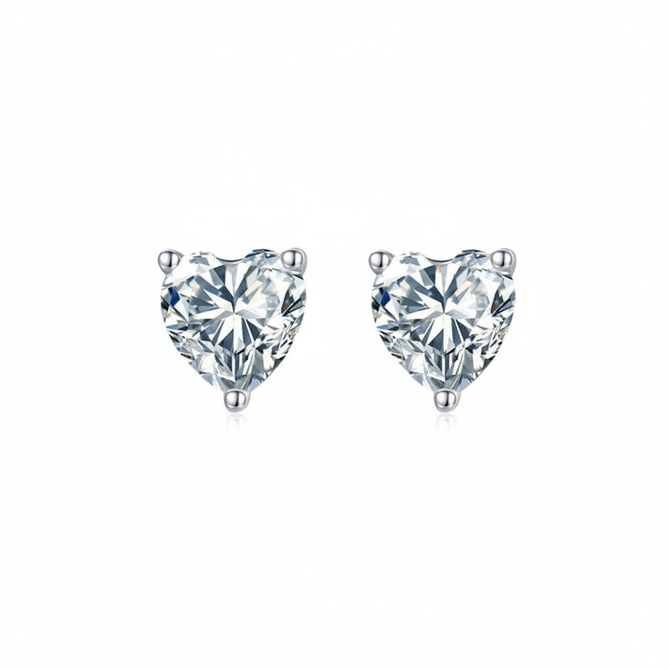 Boucles d’oreilles Solitaire Cœur Moissanites Argent Massif Rhodié