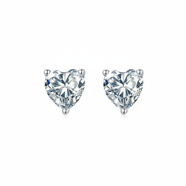 Boucles d’oreilles Solitaire Cœur Moissanites Argent Massif Rhodié