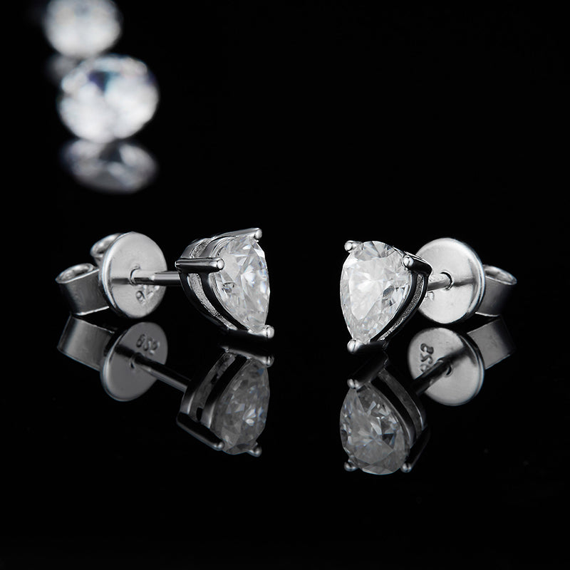 Boucles d'oreilles Solitaire Moissanites Gouttes Argent Massif Rhodié
