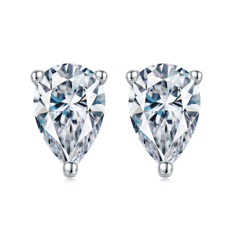 Boucles d'oreilles Solitaire Moissanites Gouttes Argent Massif Rhodié