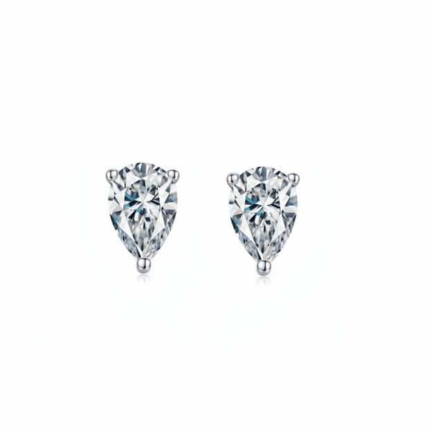 Boucles d'oreilles Solitaire Moissanites Gouttes Argent Massif Rhodié