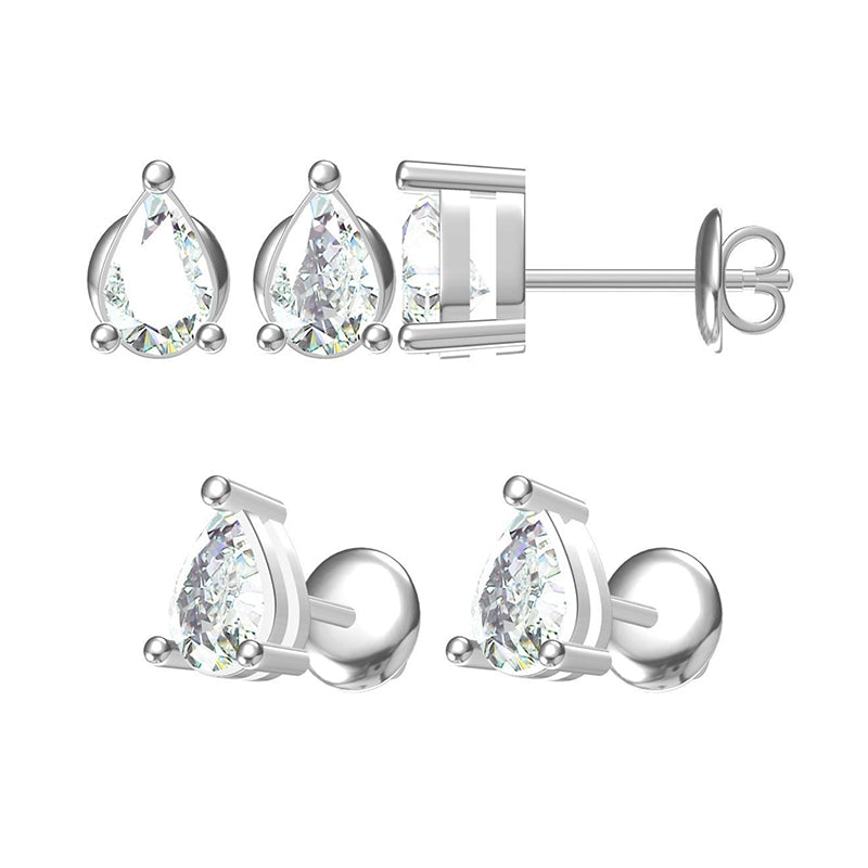 Boucles d'oreilles Solitaire Moissanites Gouttes Argent Massif Rhodié