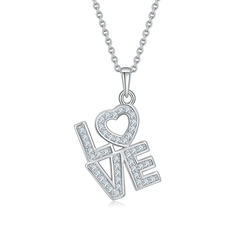 Collier LOVE Moissanites Argent Massif Rhodié