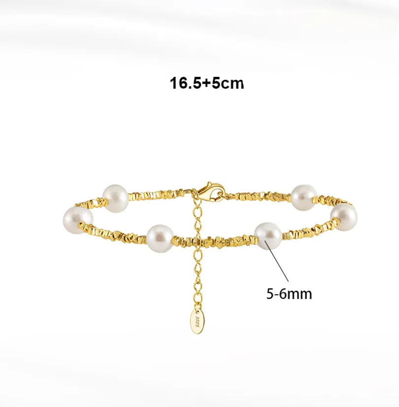 Bracelet géométrique argent massif doré et perles naturelles