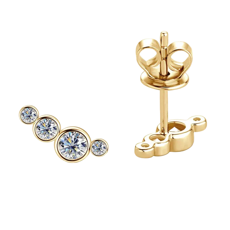 Boucles d'oreilles puces géométrique argent massif doré à l'or fin et moissanites