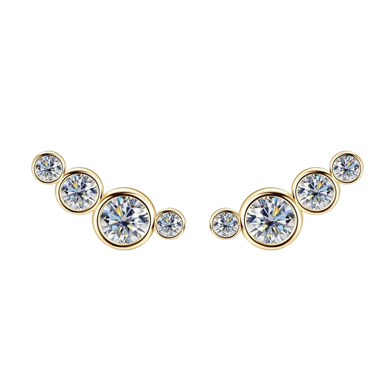 Boucles d'oreilles puces géométrique argent massif doré à l'or fin et moissanites