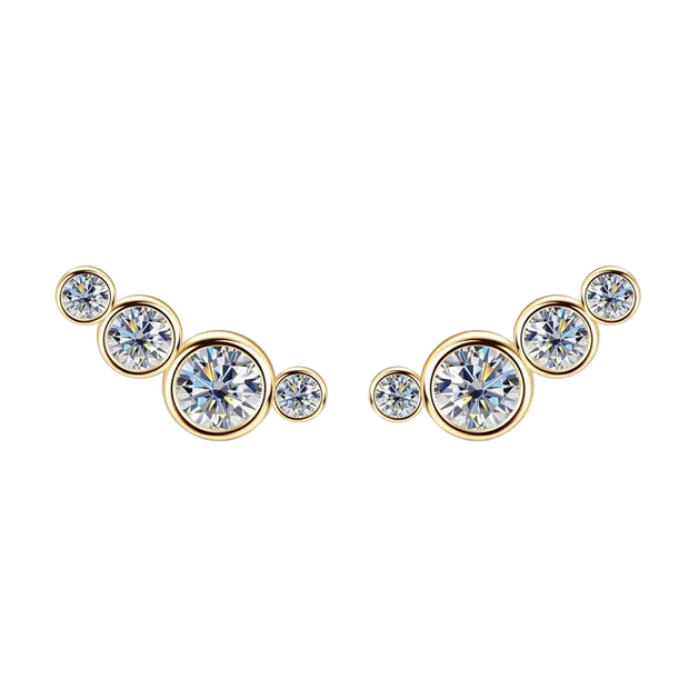 Boucles d'oreilles puces géométrique argent massif doré à l'or fin et moissanites
