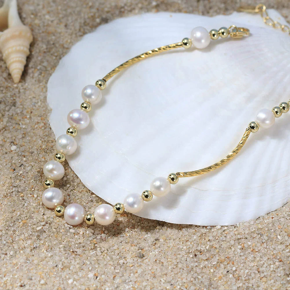 Bracelet Najoua argent massif doré & perles naturelles