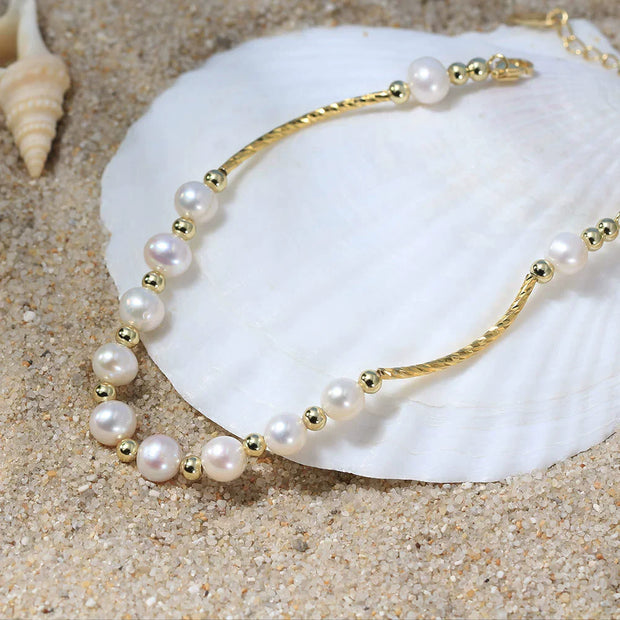 Bracelet Najoua argent massif doré & perles naturelles