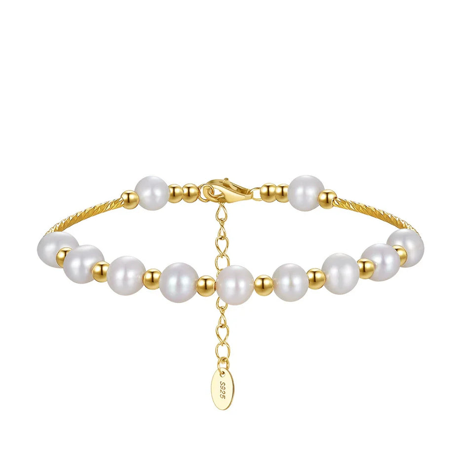 Bracelet Najoua argent massif doré & perles naturelles