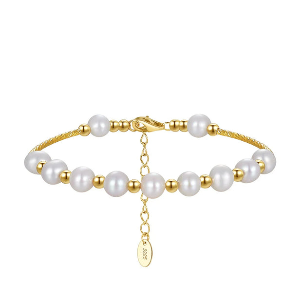 Bracelet Najoua argent massif doré & perles naturelles