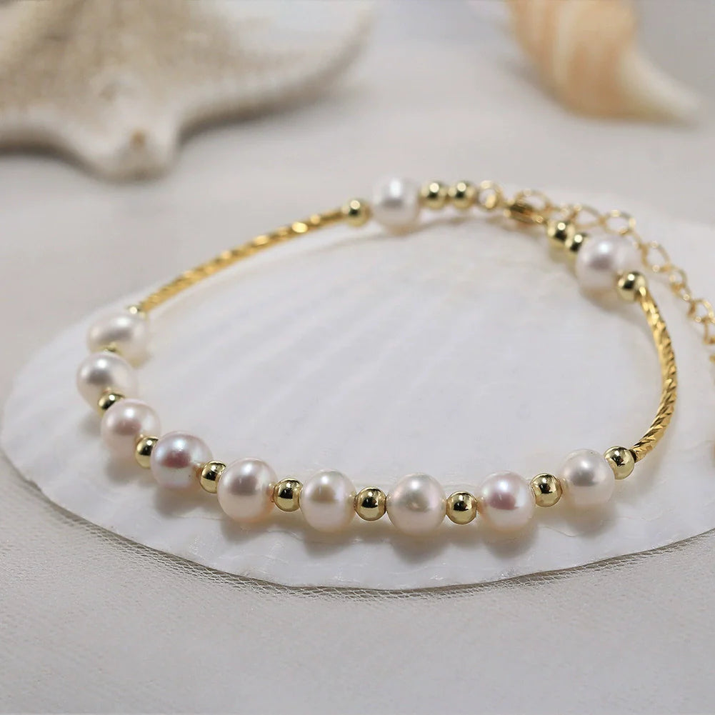 Bracelet Najoua argent massif doré & perles naturelles