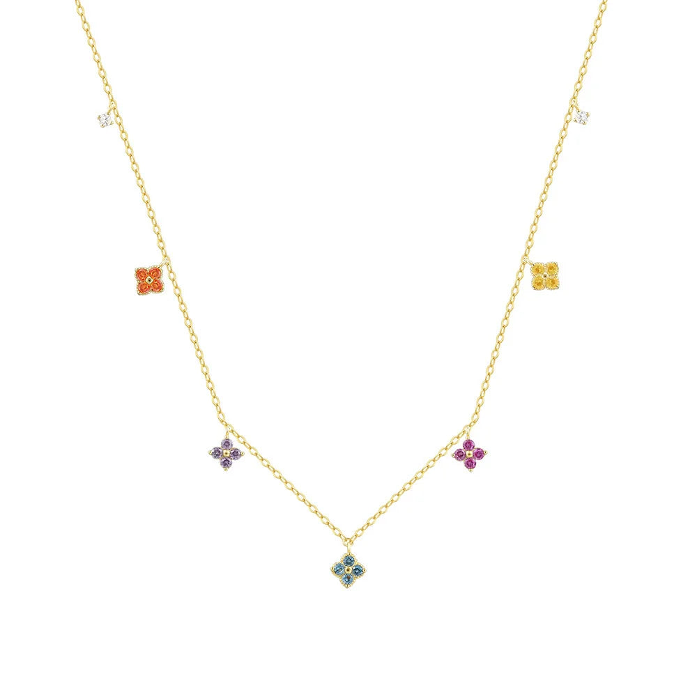 Collier Trèfles 4 feuilles argent massif doré & zirconiums