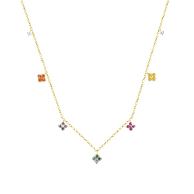 Collier Trèfles 4 feuilles argent massif doré & zirconiums