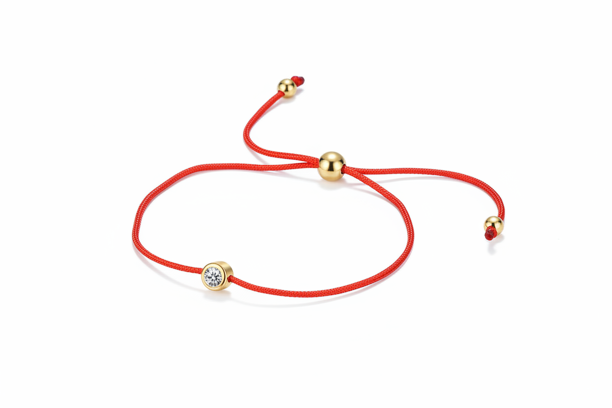 Bracelet Hédi cordon rouge moissanite argent massif doré à l'or fin