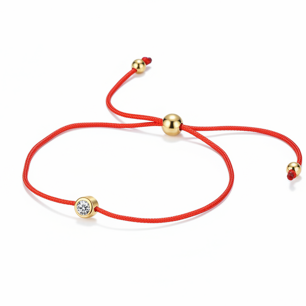 Bracelet Hédi cordon rouge moissanite argent massif doré à l'or fin