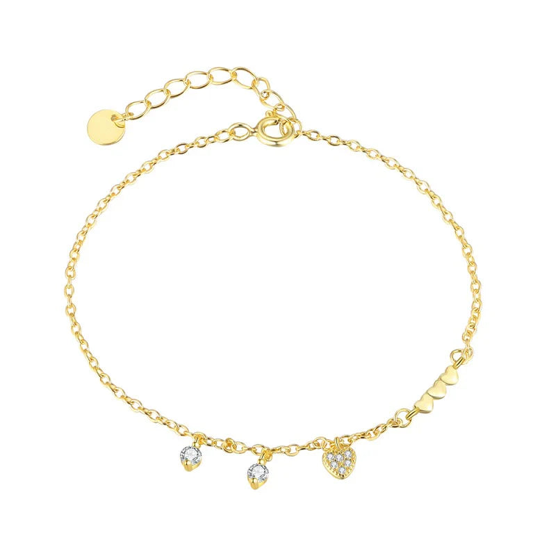 Bracelet Cœur argent massif doré & zirconium
