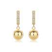 Boucles d'oreilles créoles sphères pendantes argent massif doré à l'or fin et moissanites
