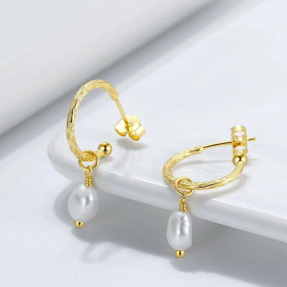 Boucles d'oreilles rétro argent massif doré à l'or fin et perles naturelles