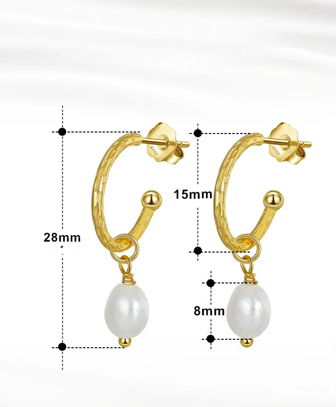 Boucles d'oreilles rétro argent massif doré à l'or fin et perles naturelles