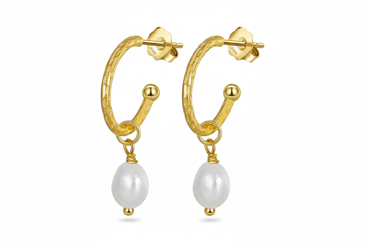 Boucles d'oreilles rétro argent massif doré à l'or fin et perles naturelles