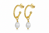 Boucles d'oreilles rétro argent massif doré à l'or fin et perles naturelles