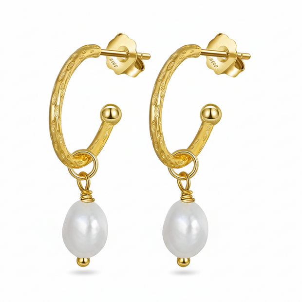 Boucles d'oreilles rétro argent massif doré à l'or fin et perles naturelles