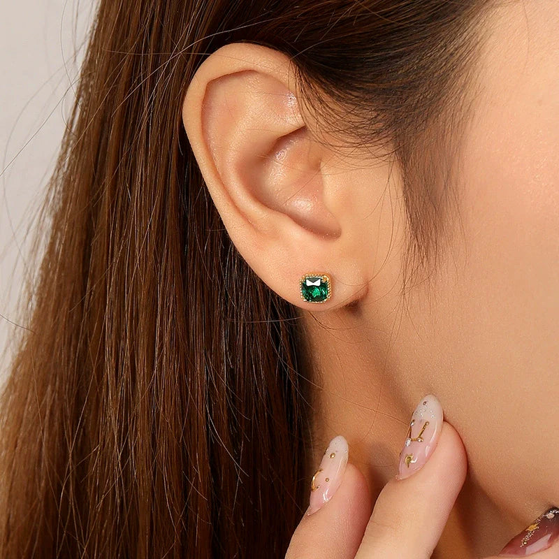 Boucles puces carré argent massif doré & zirconium