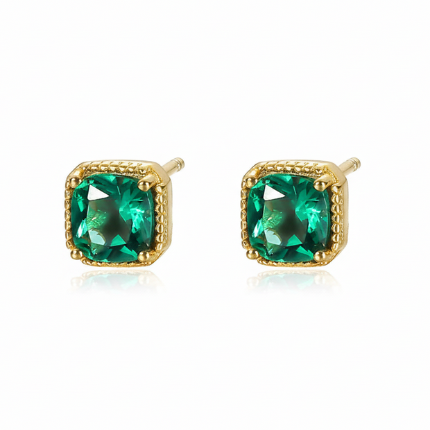 Boucles puces carré argent massif doré & zirconium