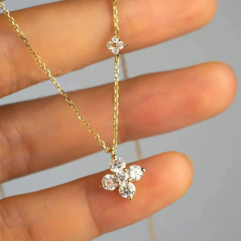 Collier trèfle à quatre feuilles double argent massif doré
