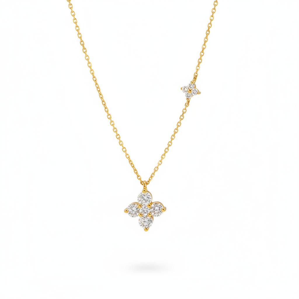 Collier trèfle à quatre feuilles double argent massif doré