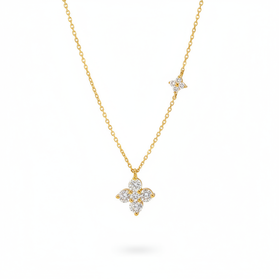 Collier trèfle à quatre feuilles double argent massif doré