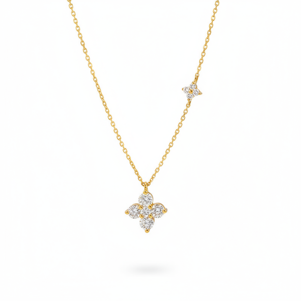 Collier trèfle à quatre feuilles double argent massif doré