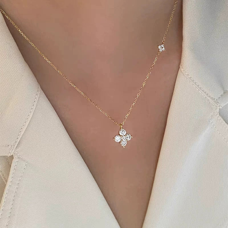 Collier trèfle à quatre feuilles double argent massif doré