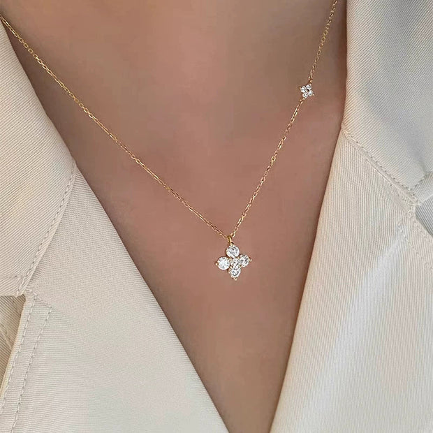Collier trèfle à quatre feuilles double argent massif doré
