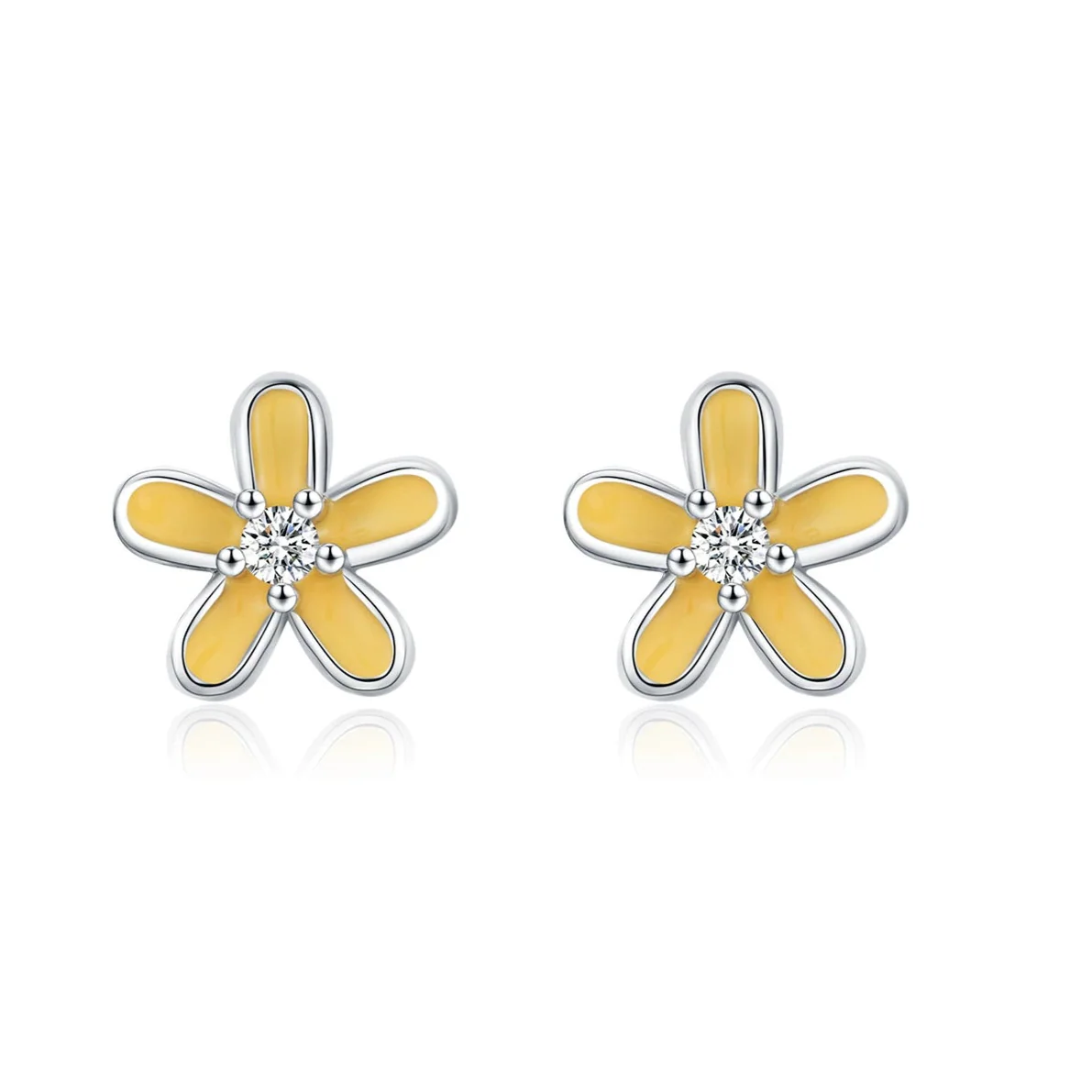 Boucles puces minimaliste Fleur de couleur & zirconium argent massif rhodié