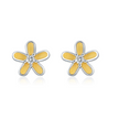 Boucles puces minimaliste Fleur de couleur & zirconium argent massif rhodié