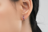 Boucles d'oreilles mini créoles argent massif rhodié & zirconium rose
