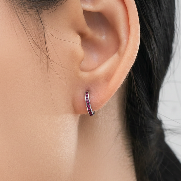 Boucles d'oreilles mini créoles argent massif rhodié & zirconium rose