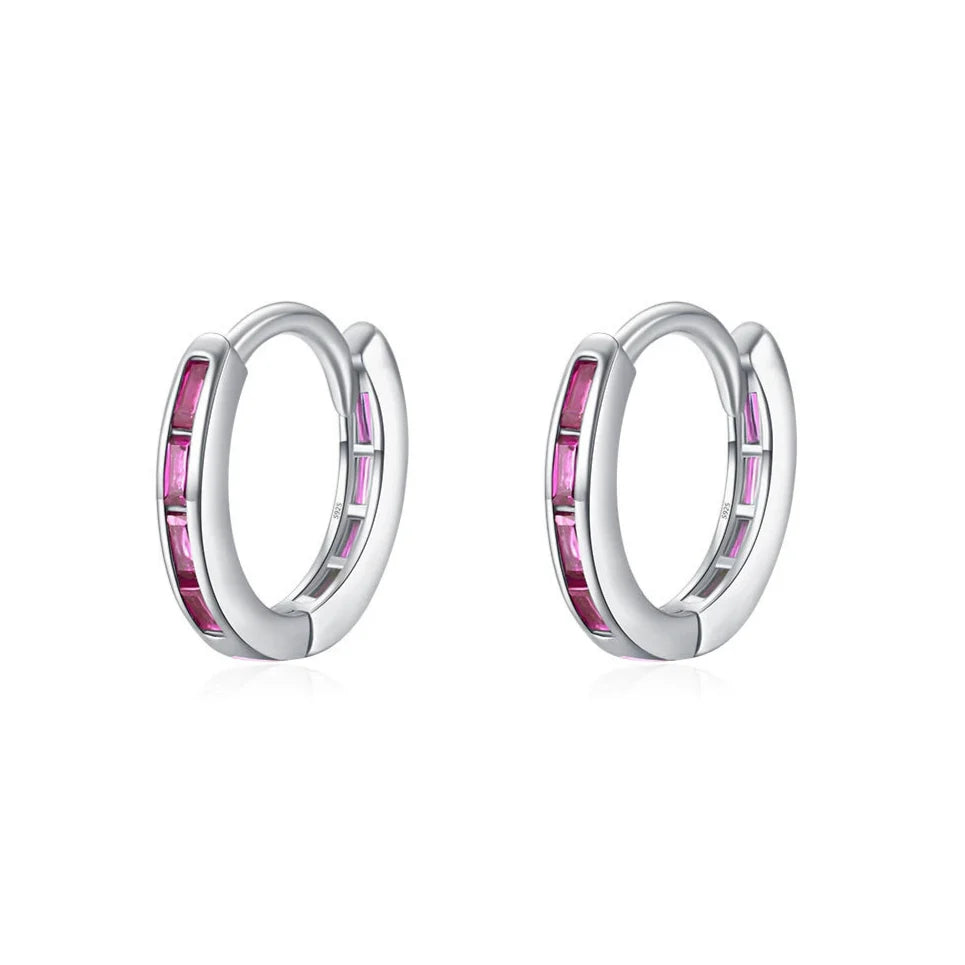 Boucles d'oreilles mini créoles argent massif rhodié & zirconium rose