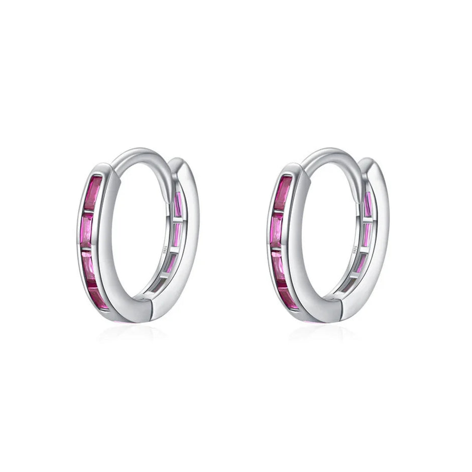 Boucles d'oreilles mini créoles argent massif rhodié & zirconium rose