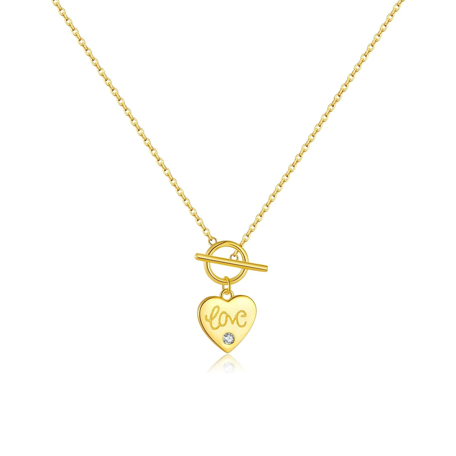 Collier cœur love argent massif doré à l'or fin et zirconium