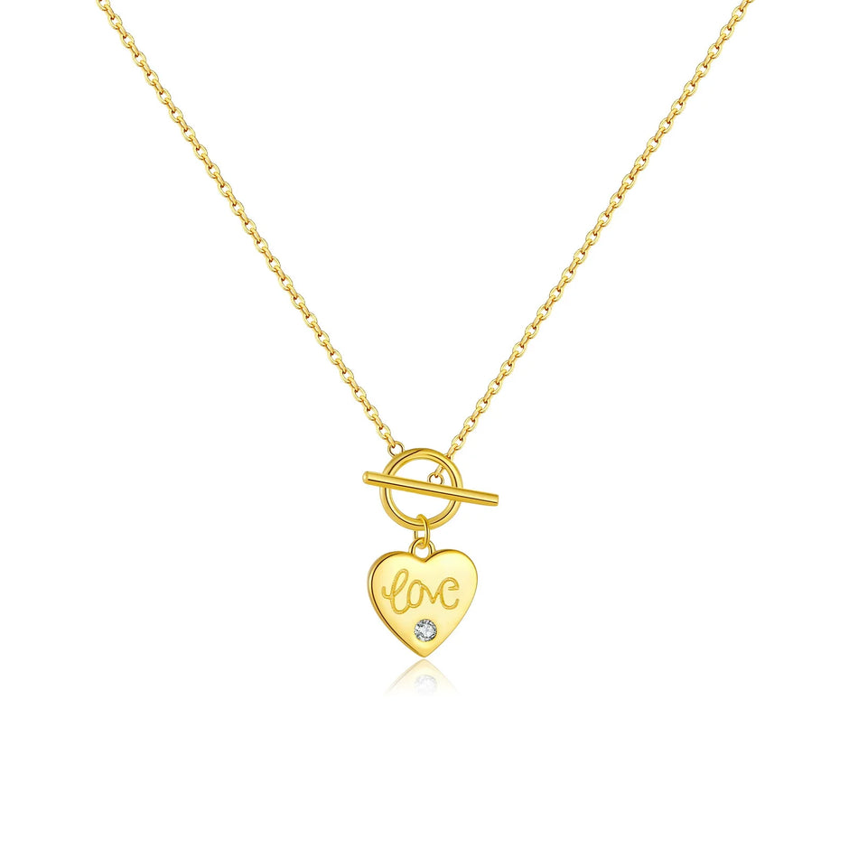 Collier cœur love argent massif doré à l'or fin et zirconium